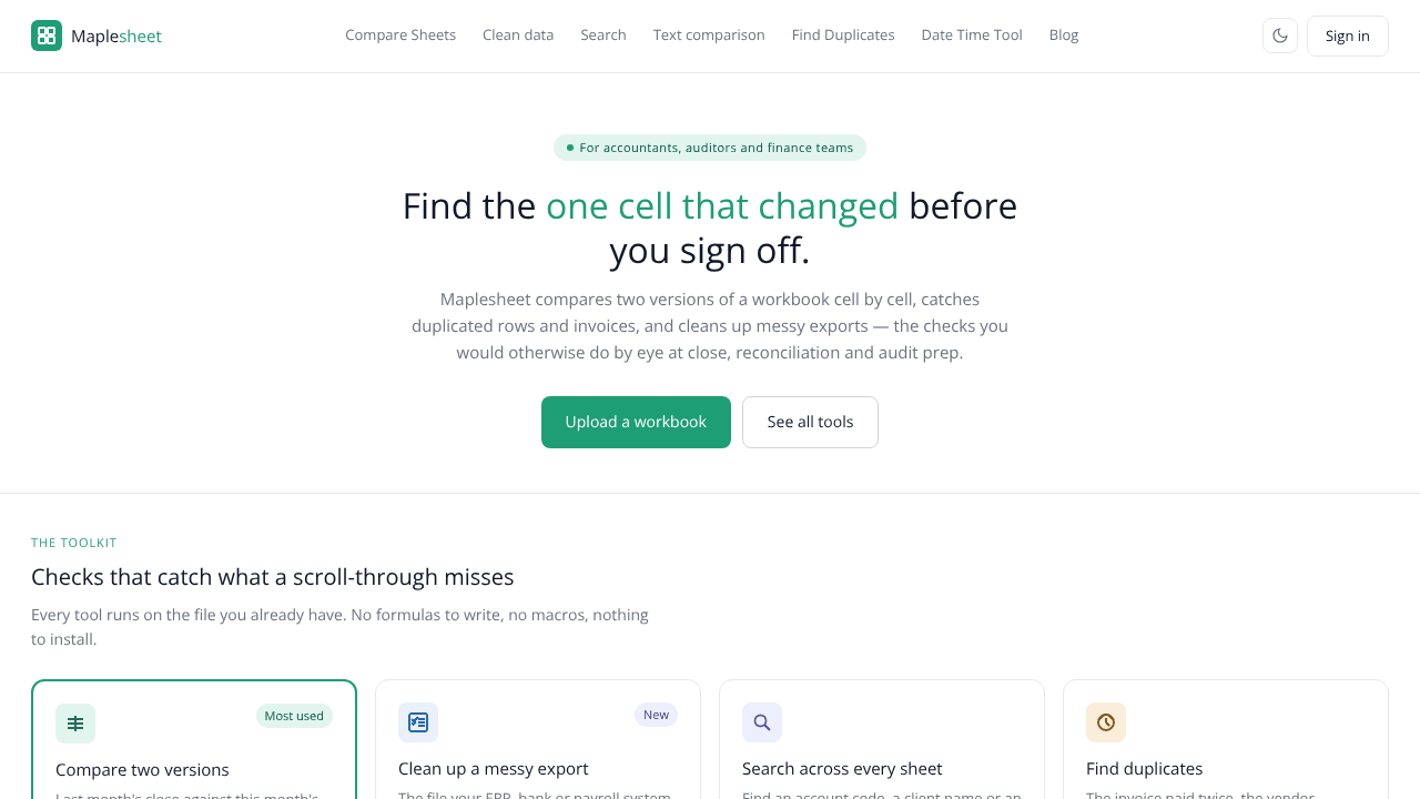 Maplesheet website screenshot