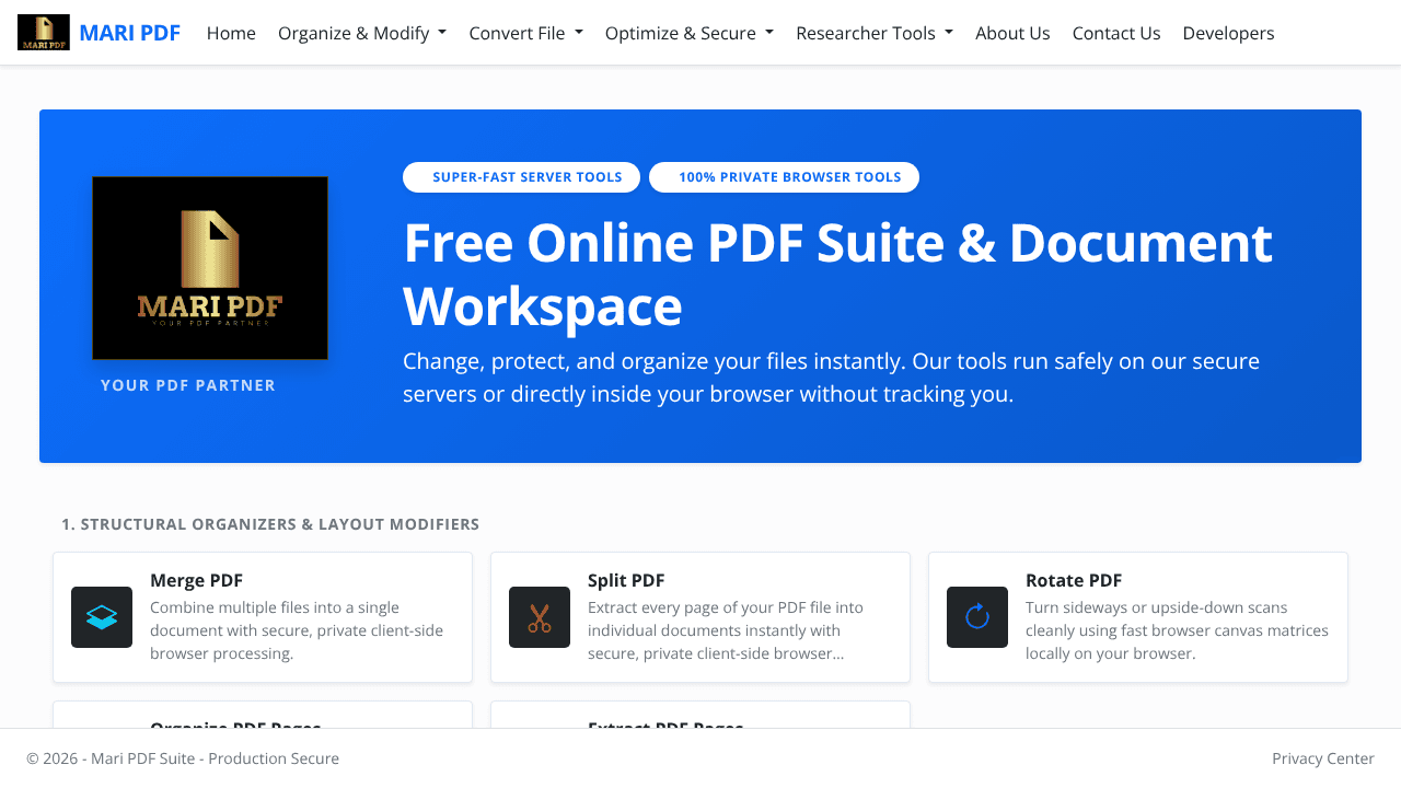 MariPDF website screenshot