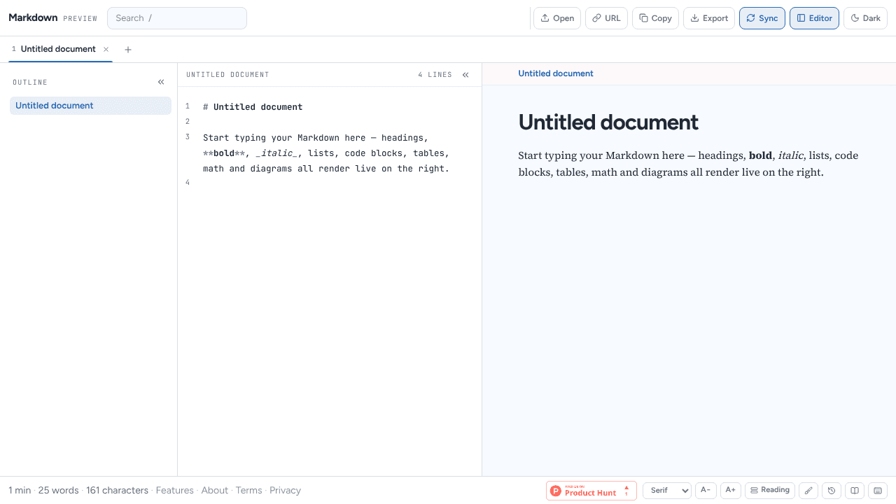 Markdown Preview website screenshot