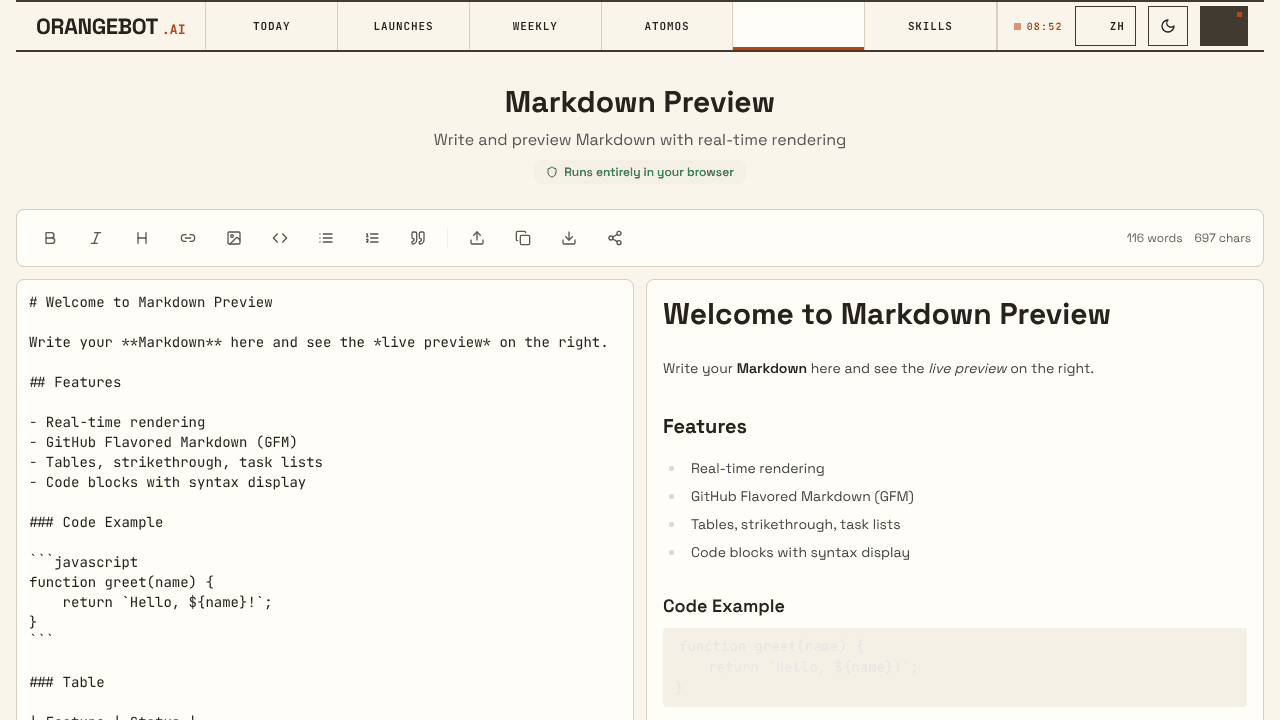 Markdown Preview by OrangeBot website screenshot