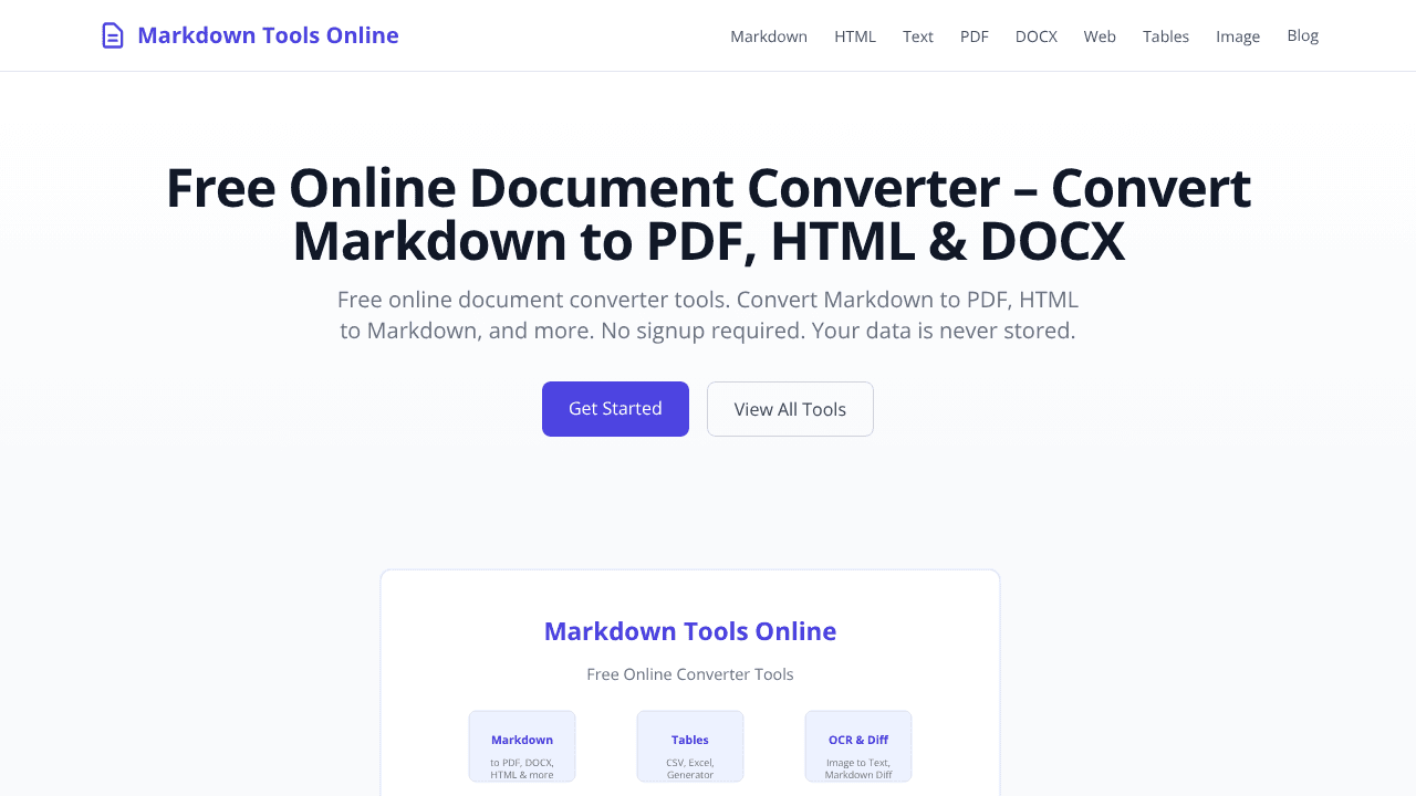 Markdown Tools Online website screenshot