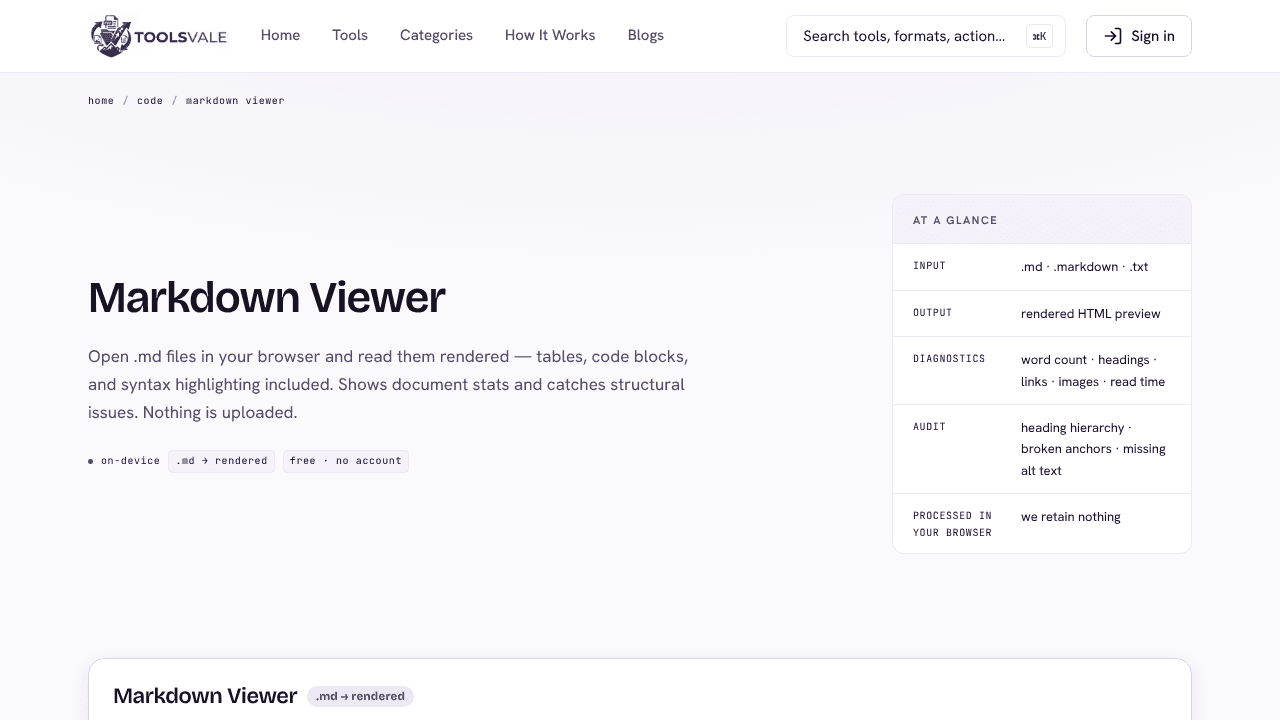 Markdown Viewer website screenshot