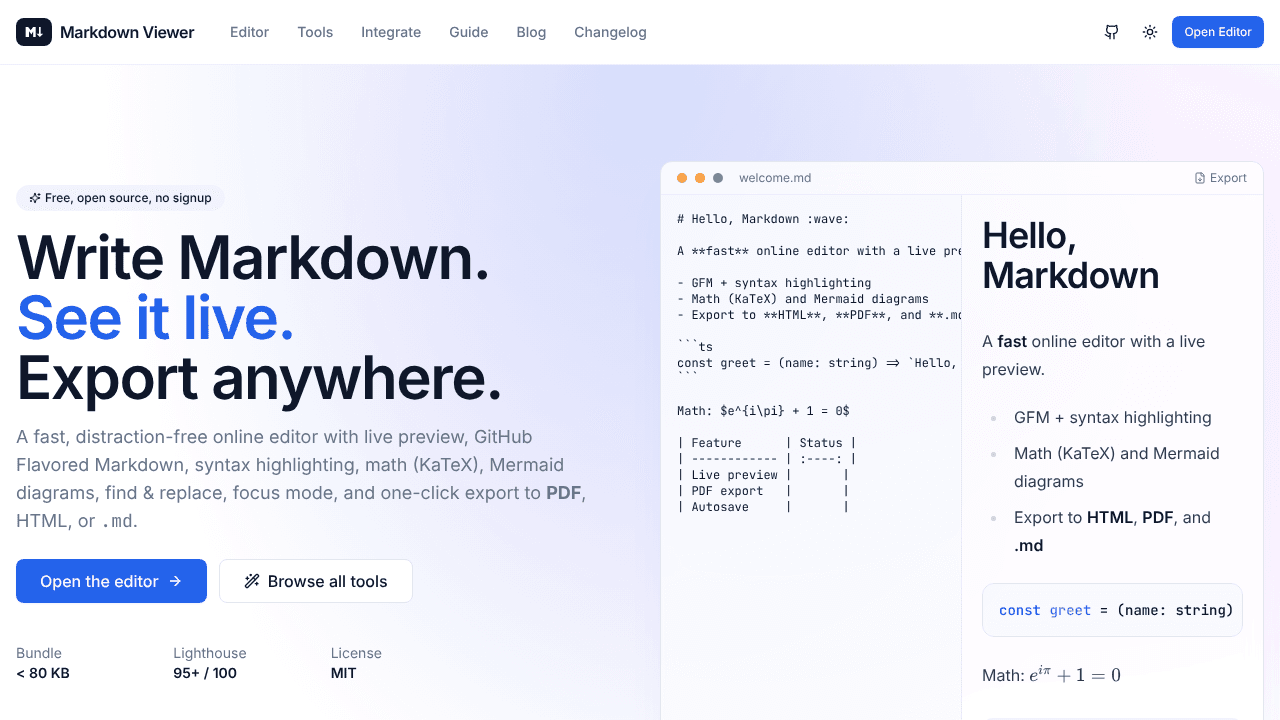 Markdown Viewer website screenshot