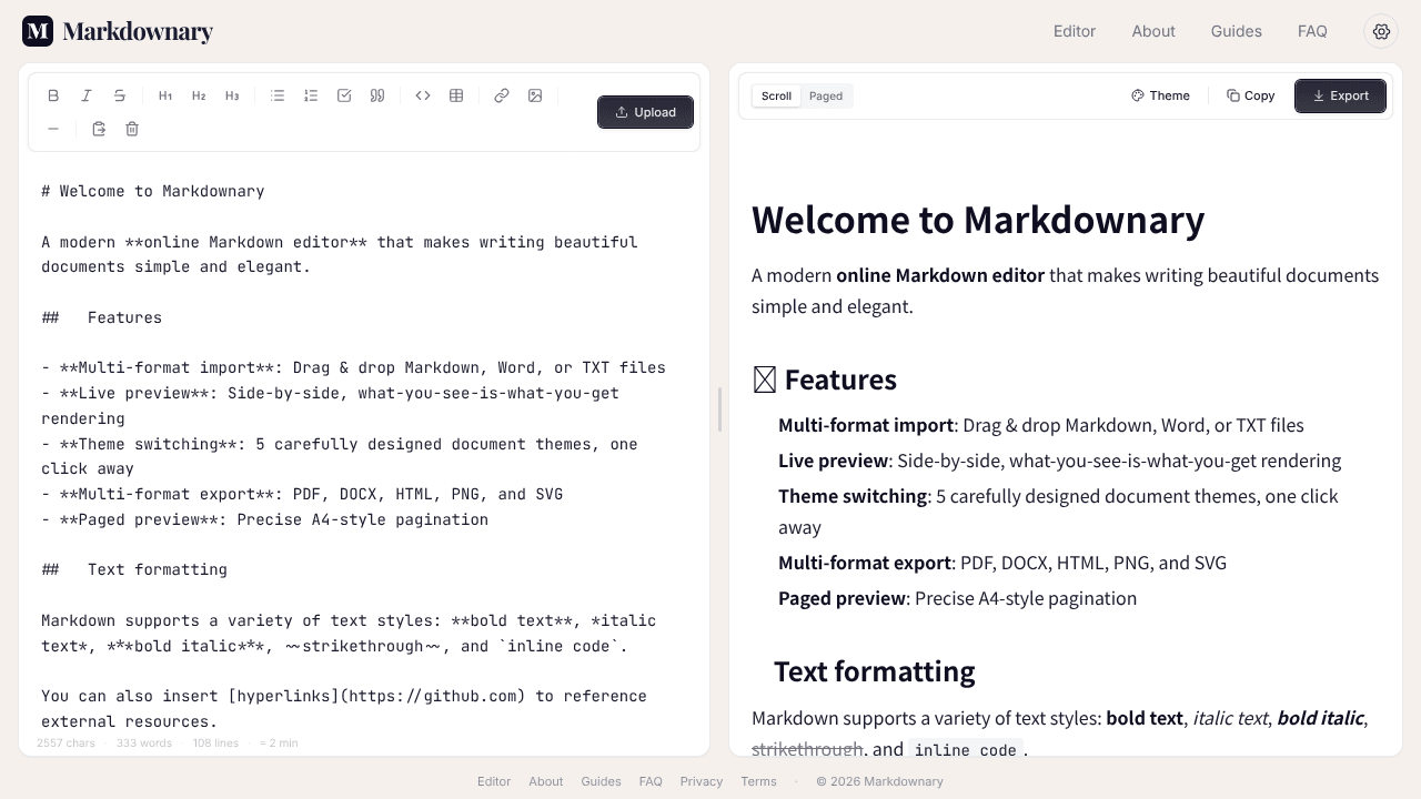 Markdownary website screenshot