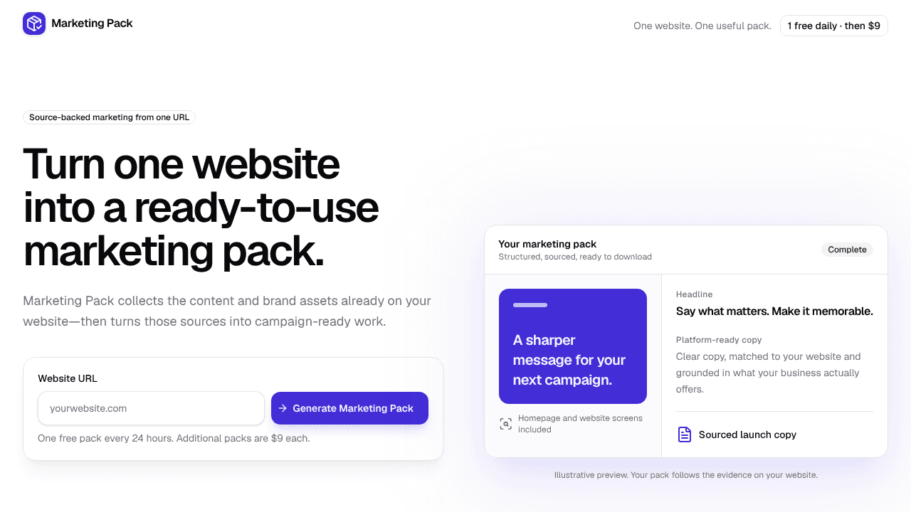 Marketing Pack website screenshot