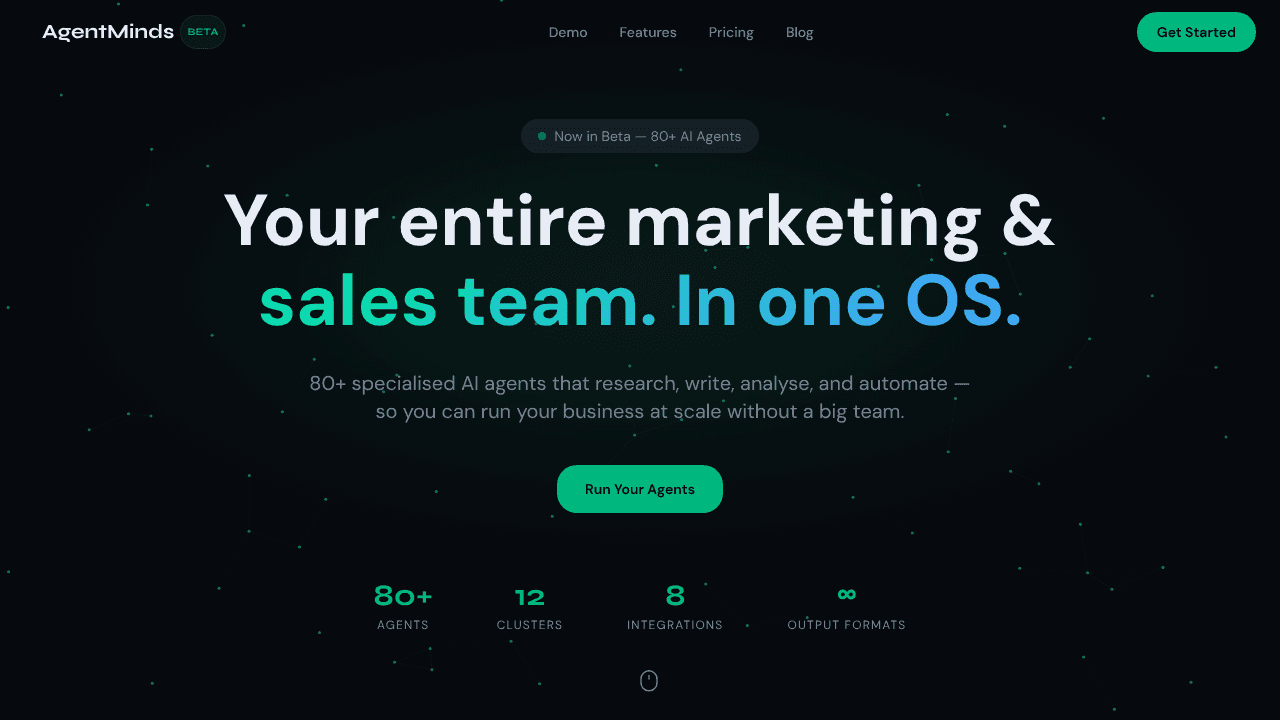 Marketing & Sales: AgentMinds website screenshot