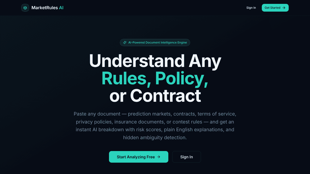 MarketRules AI website screenshot