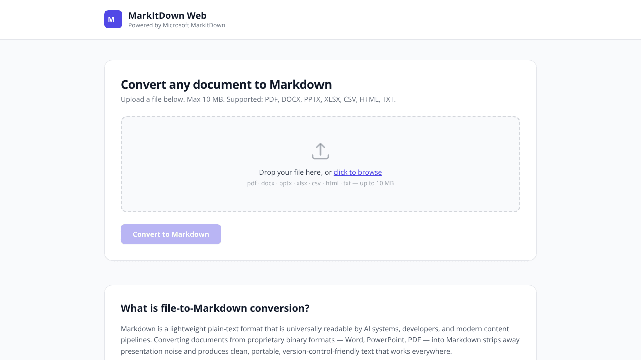 MarkItDown Web website screenshot