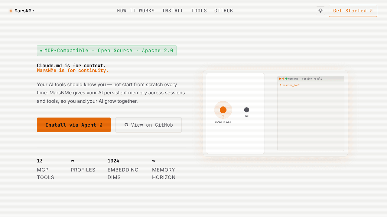 MarsNMe — Not Just Context. Continuity. website screenshot