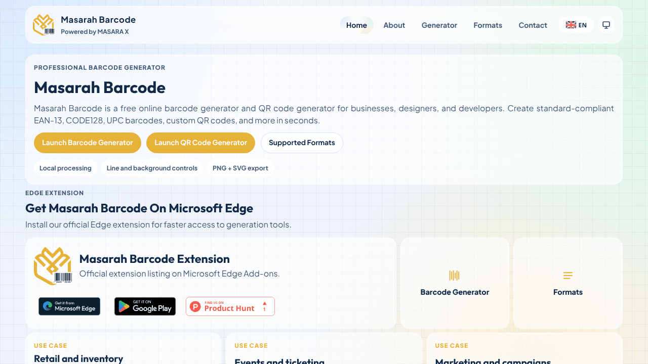 Masarah Barcode website screenshot