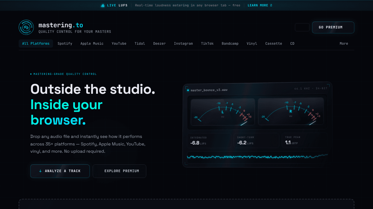 Mastering.to website screenshot