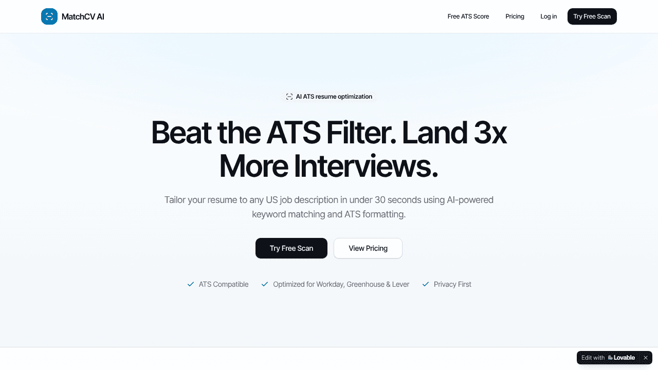 MatchCV AI website screenshot