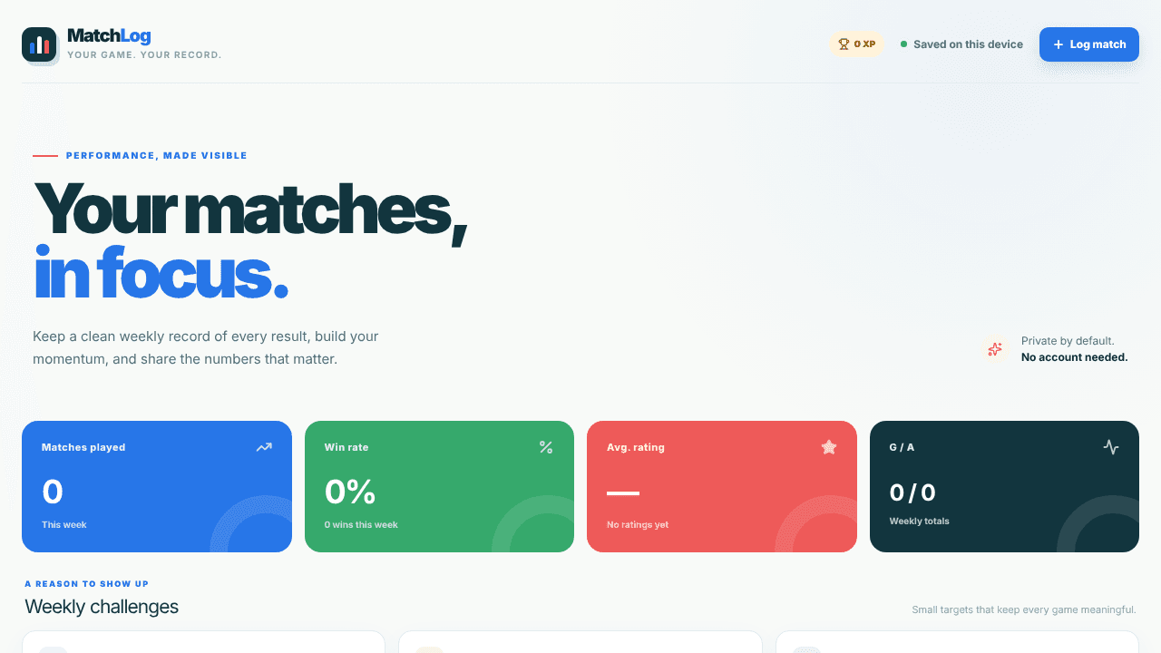 MatchLog — A football log tracker website screenshot