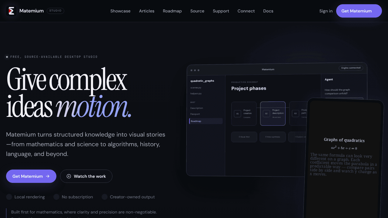 Matemium — Give complex ideas motion website screenshot