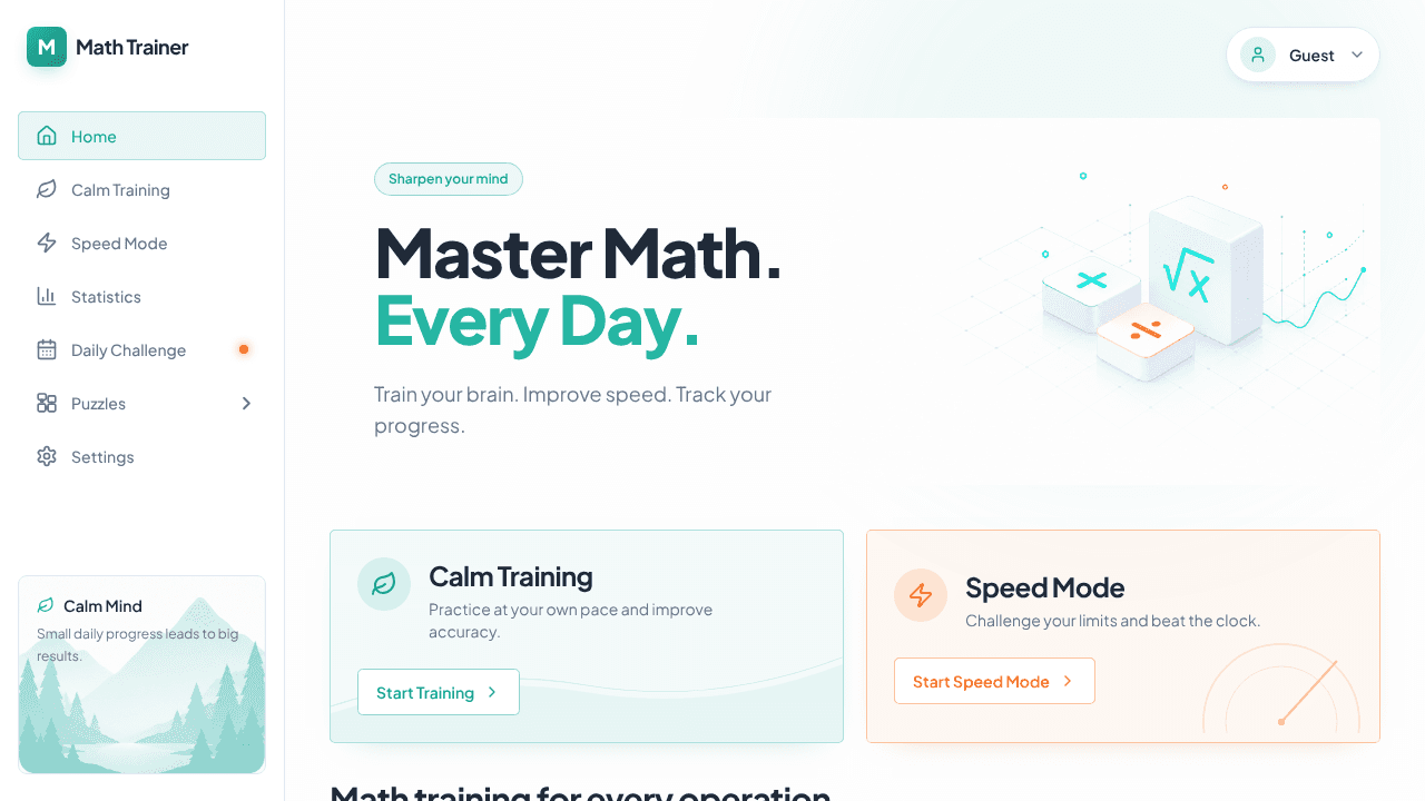 Math Trainer website screenshot