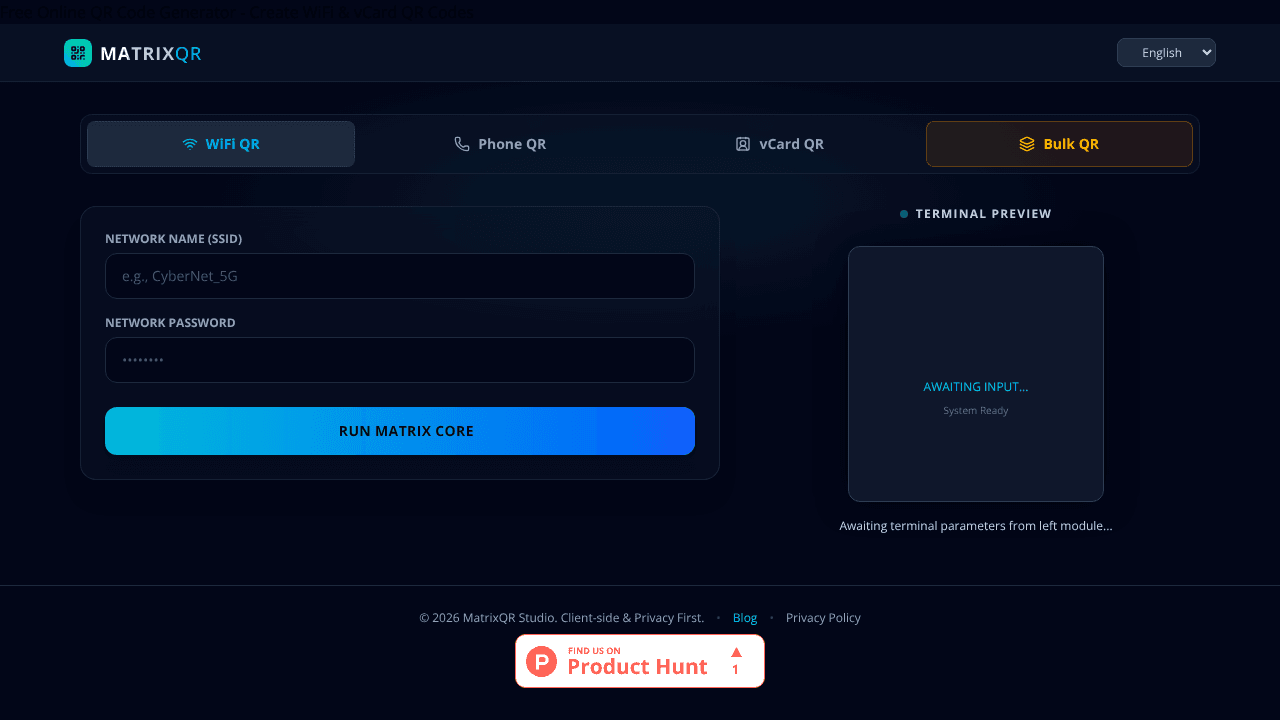 MatrixQR website screenshot