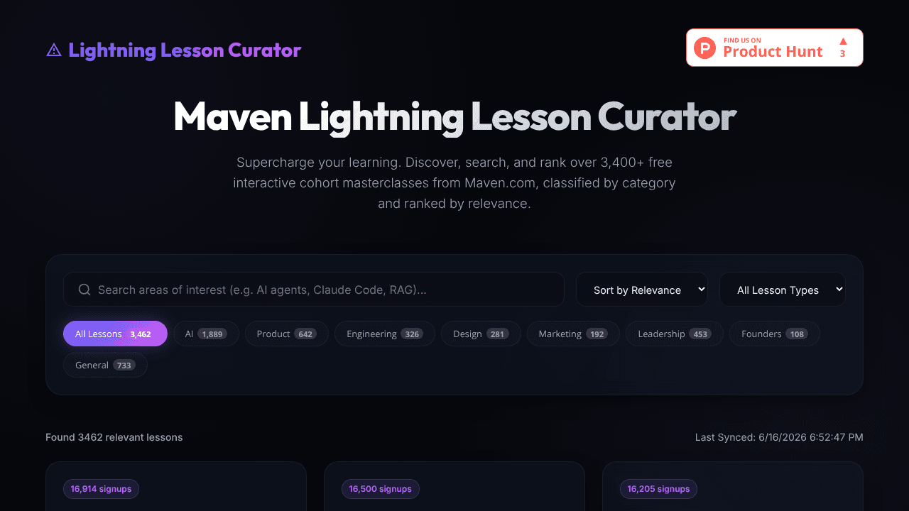 Maven Lightning Lesson Curator website screenshot