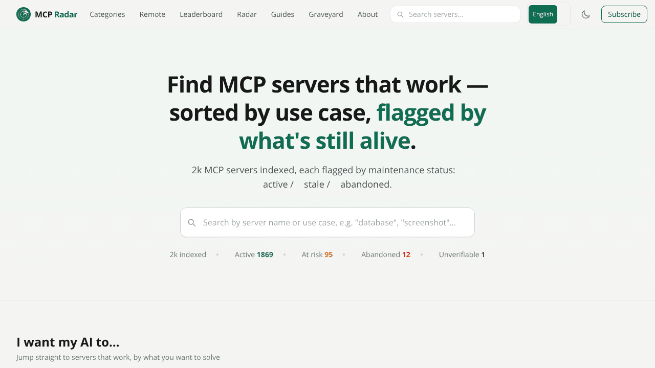 MCP Radar website screenshot