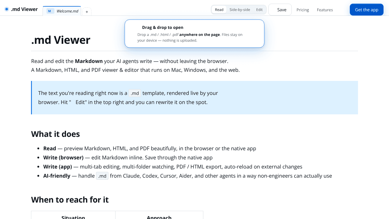 .md Viewer website screenshot