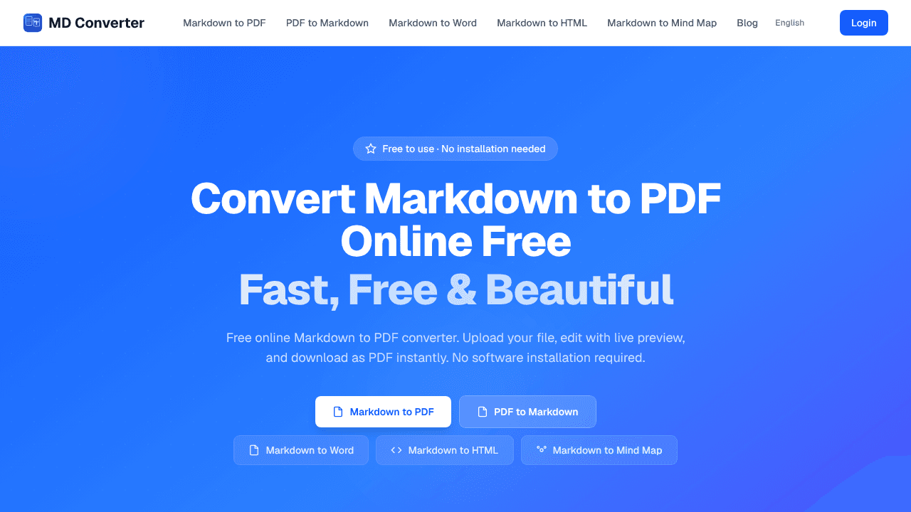 MDConvert Online website screenshot