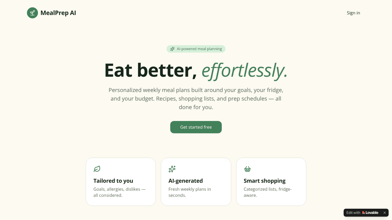 Meal Plan Genie website screenshot