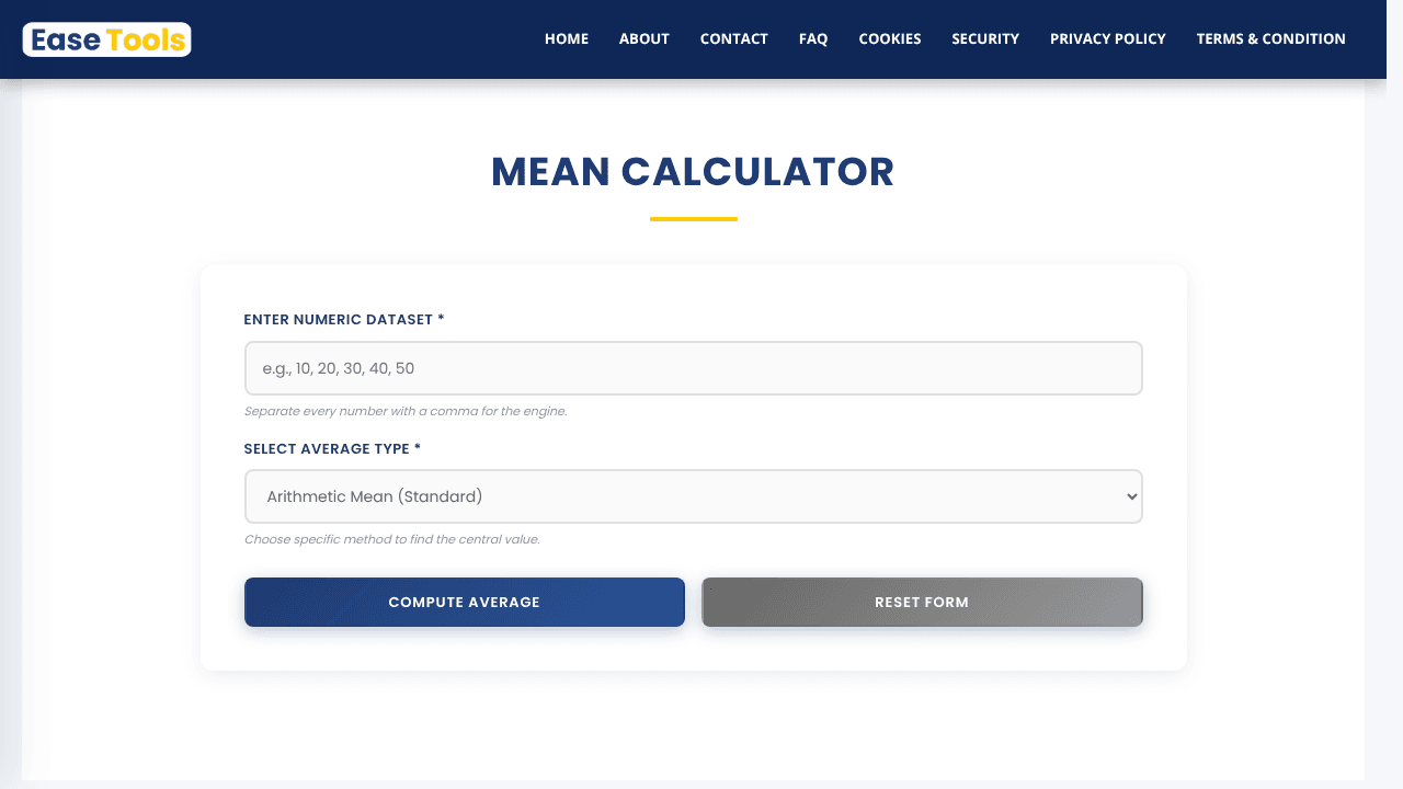 Mean Calculator website screenshot