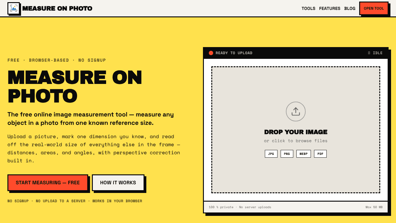 Measure on Photo Image Measurement Tool website screenshot