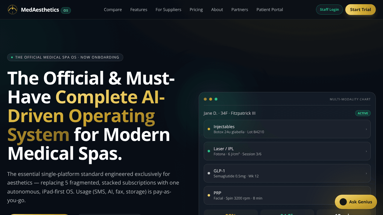 MedAestheticsOS website screenshot