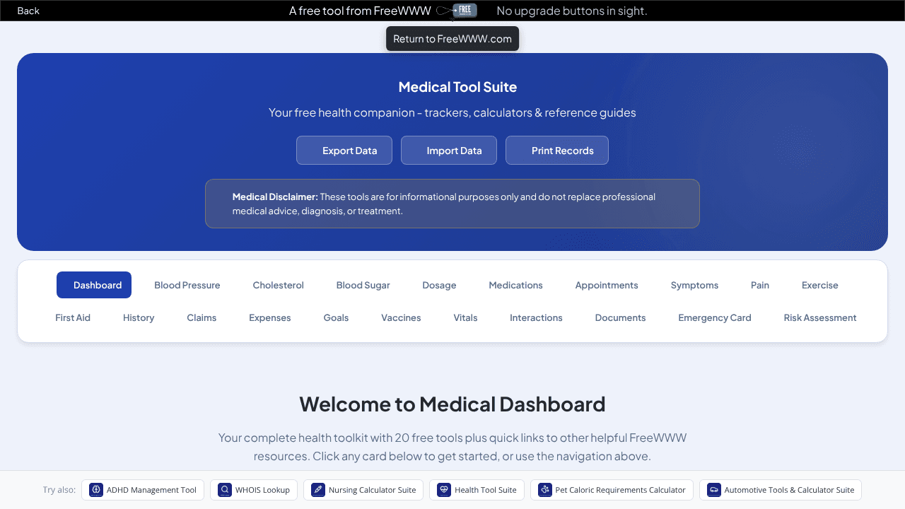 Medical Tool Suite website screenshot