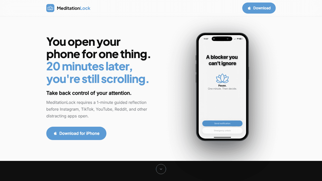 MeditationLock: Pause Before You Scroll website screenshot