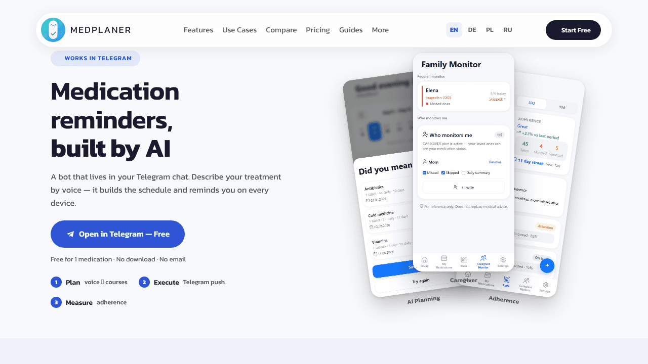 MedPlanner for Telegram website screenshot