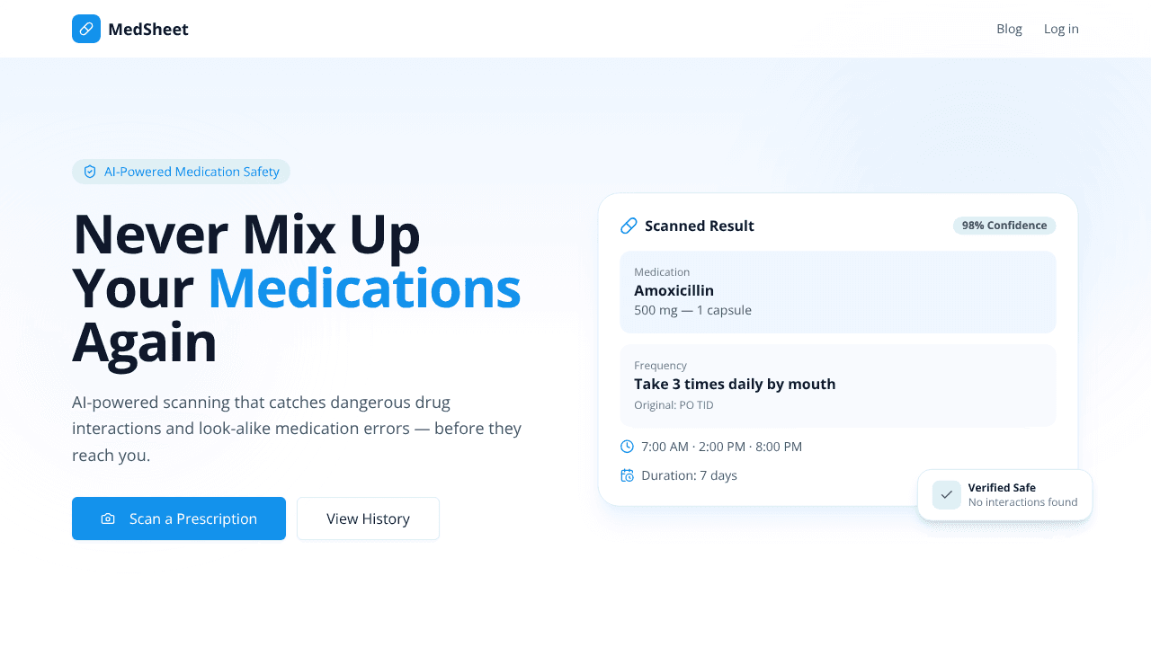 MedSheet website screenshot