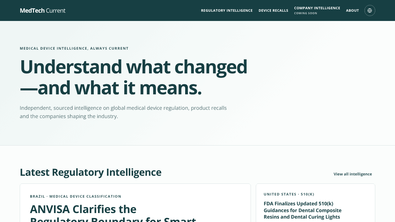 MedTech Current website screenshot