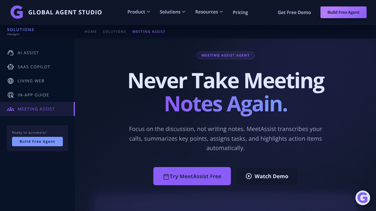 MeetAssist Agent website screenshot