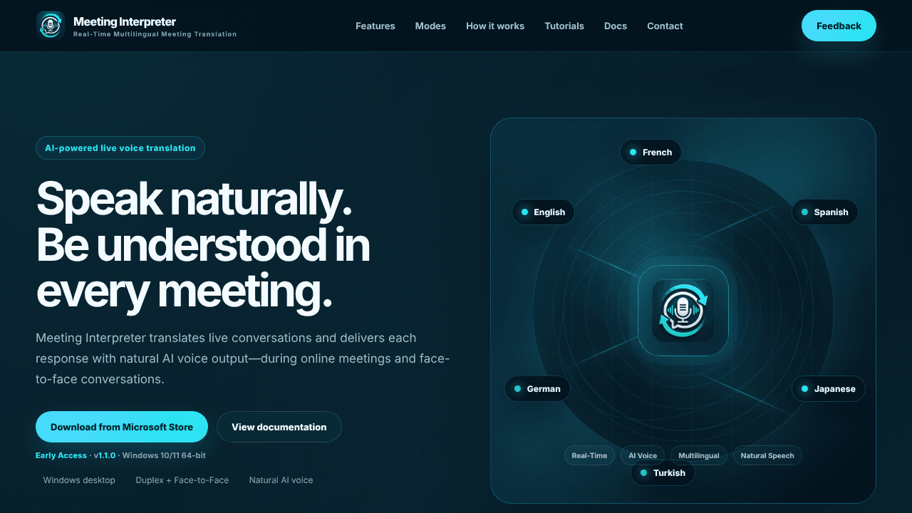 Meeting Interpreter website screenshot