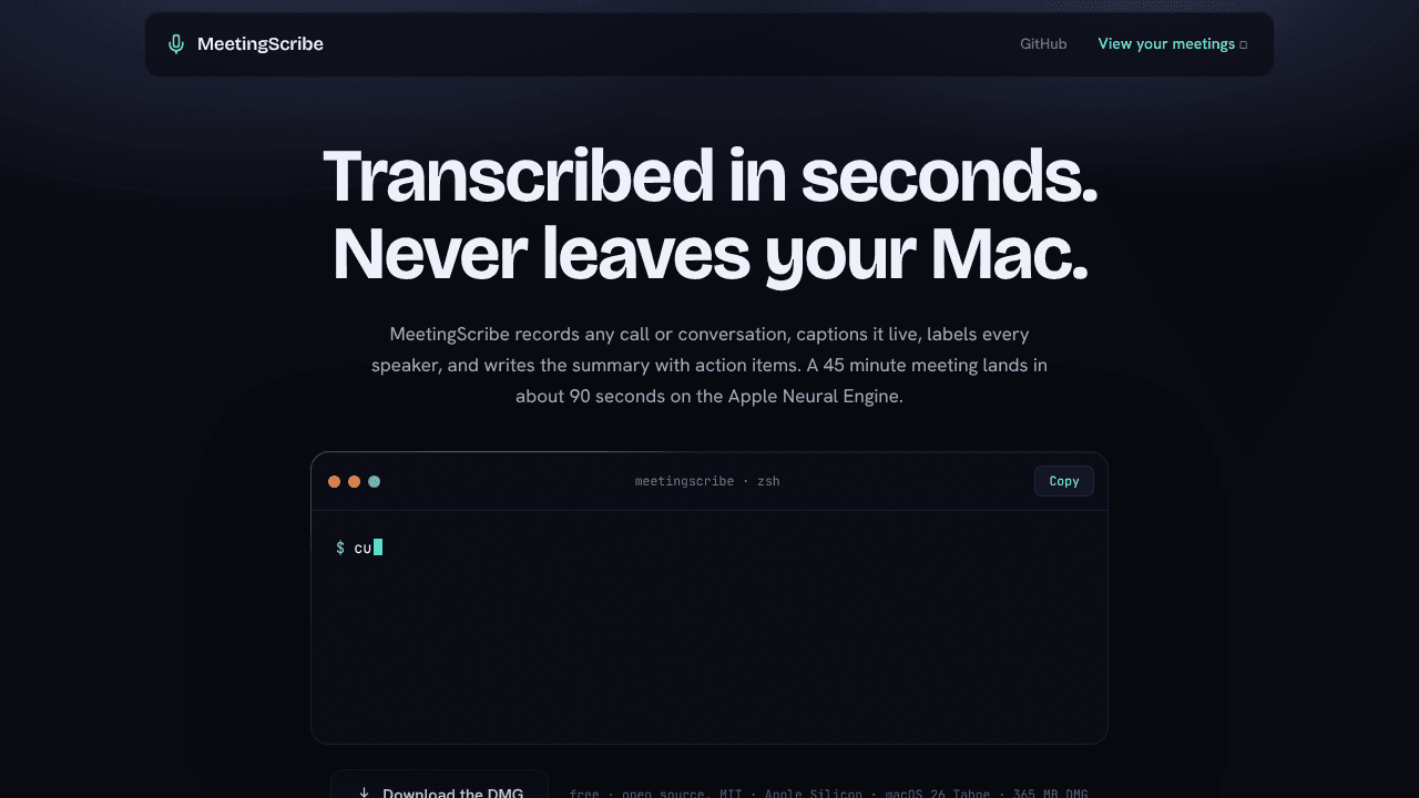 MeetingScribe website screenshot