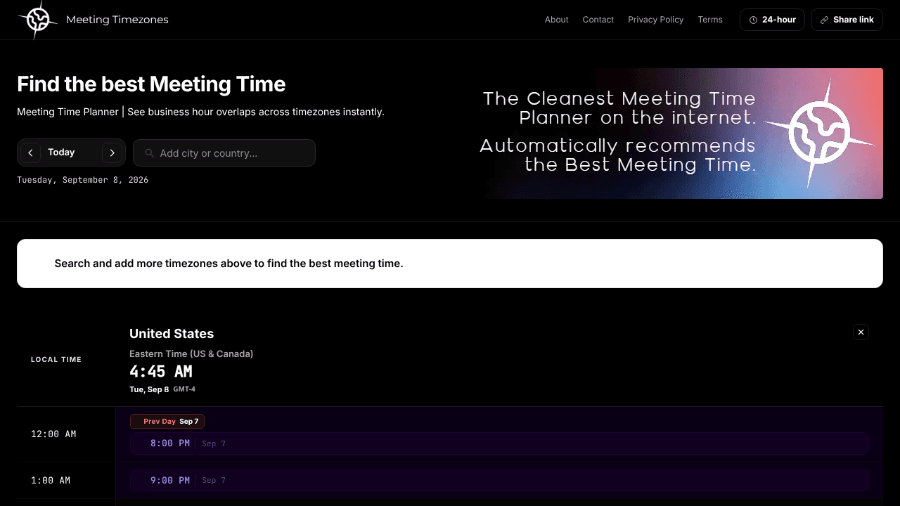 MeetingTimezones.com website screenshot