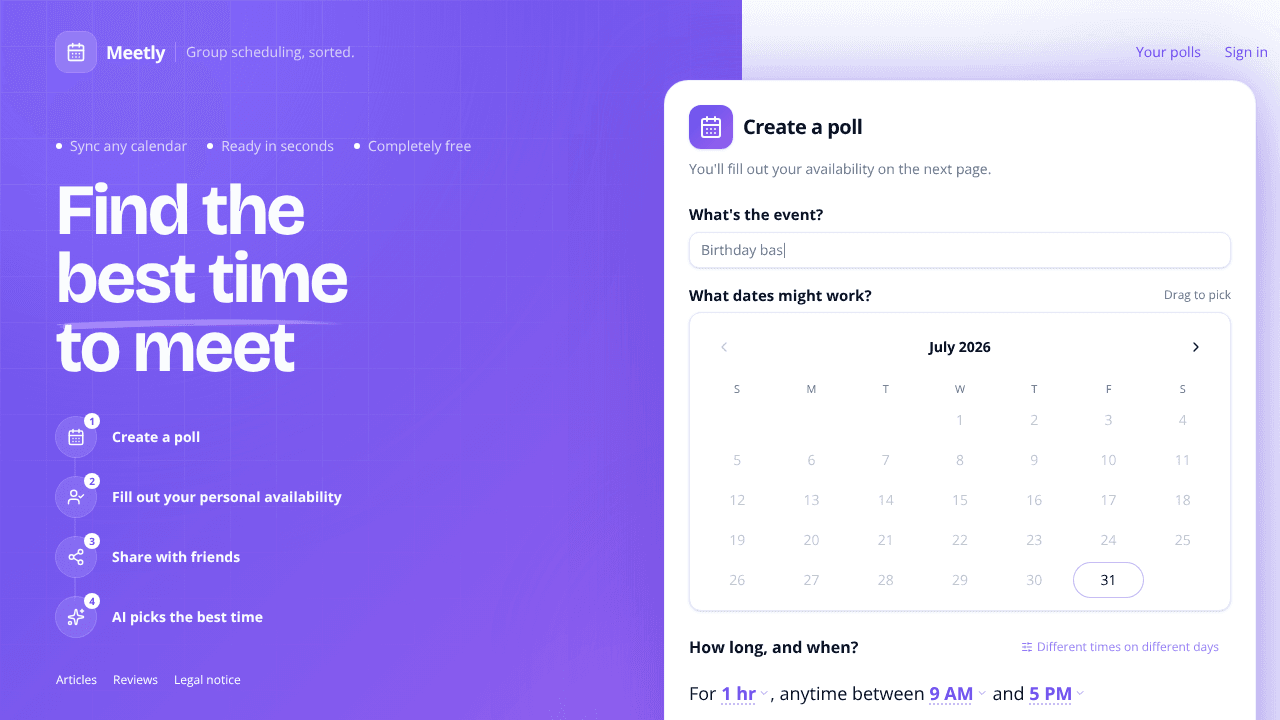 Meetly website screenshot