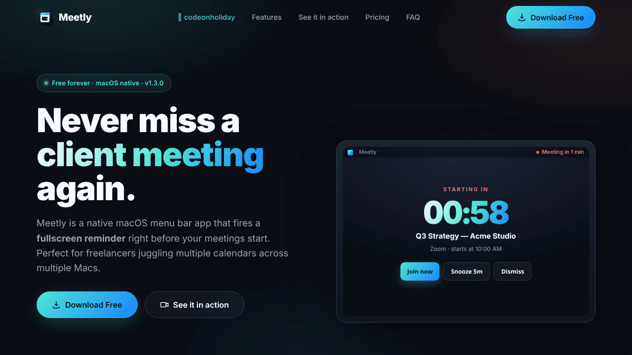 Meetly website screenshot
