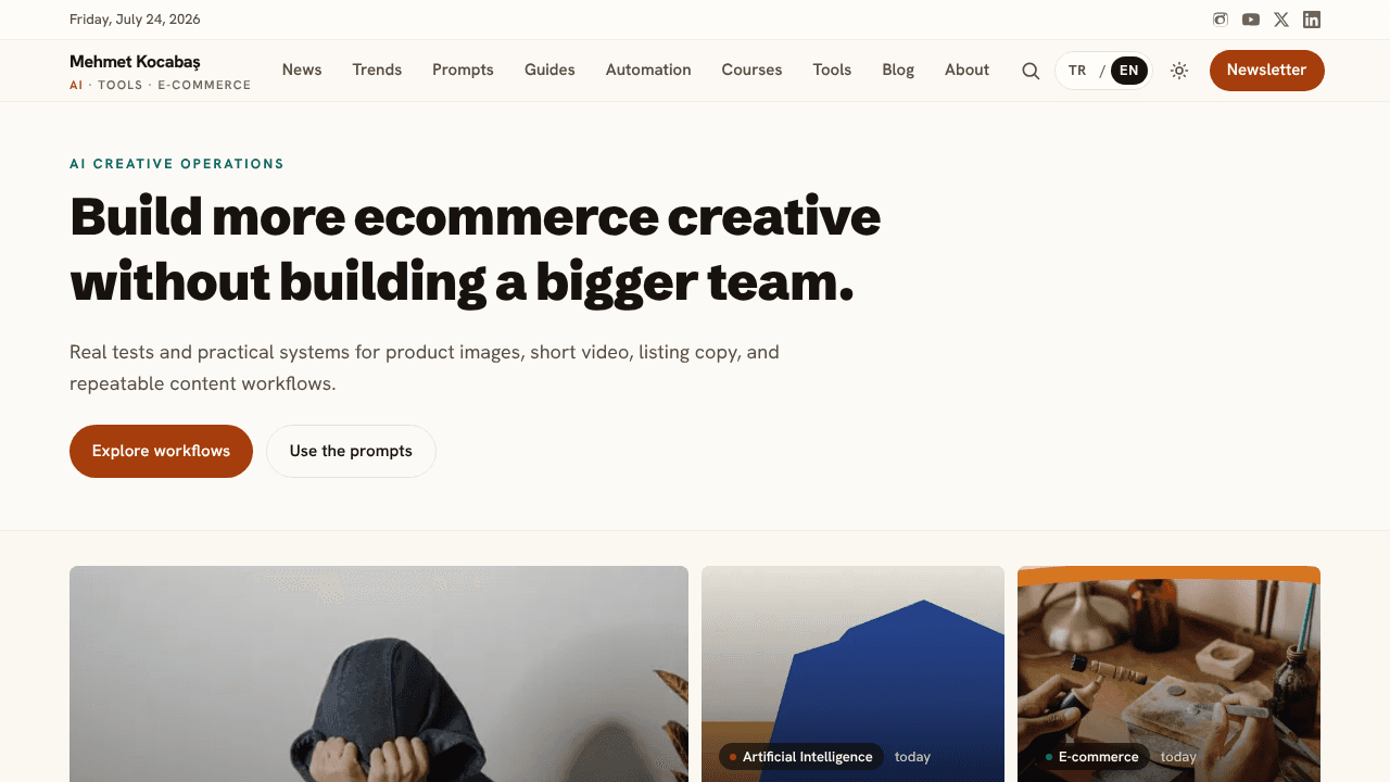 Mehmet Kocabaş: AI for Ecommerce Teams website screenshot