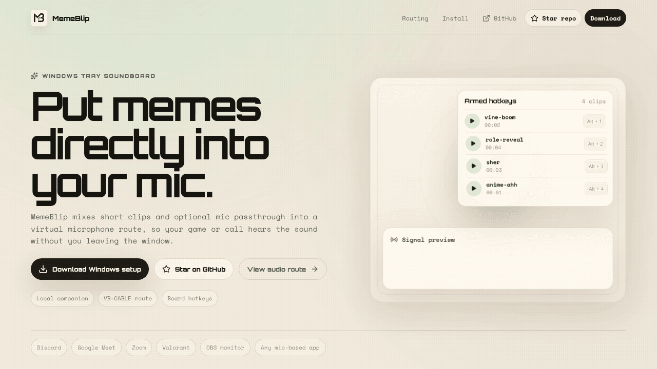 MemeBlip — Soundboard for Chaos website screenshot