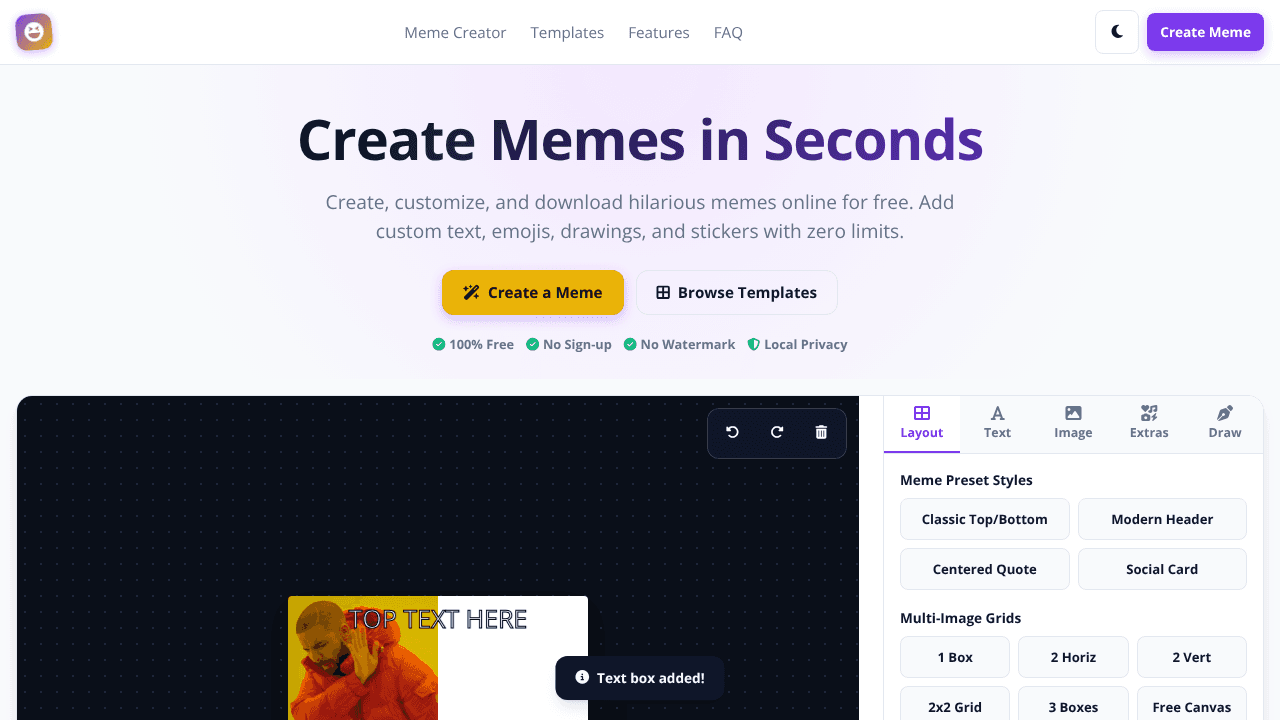MemeCreator.fun website screenshot