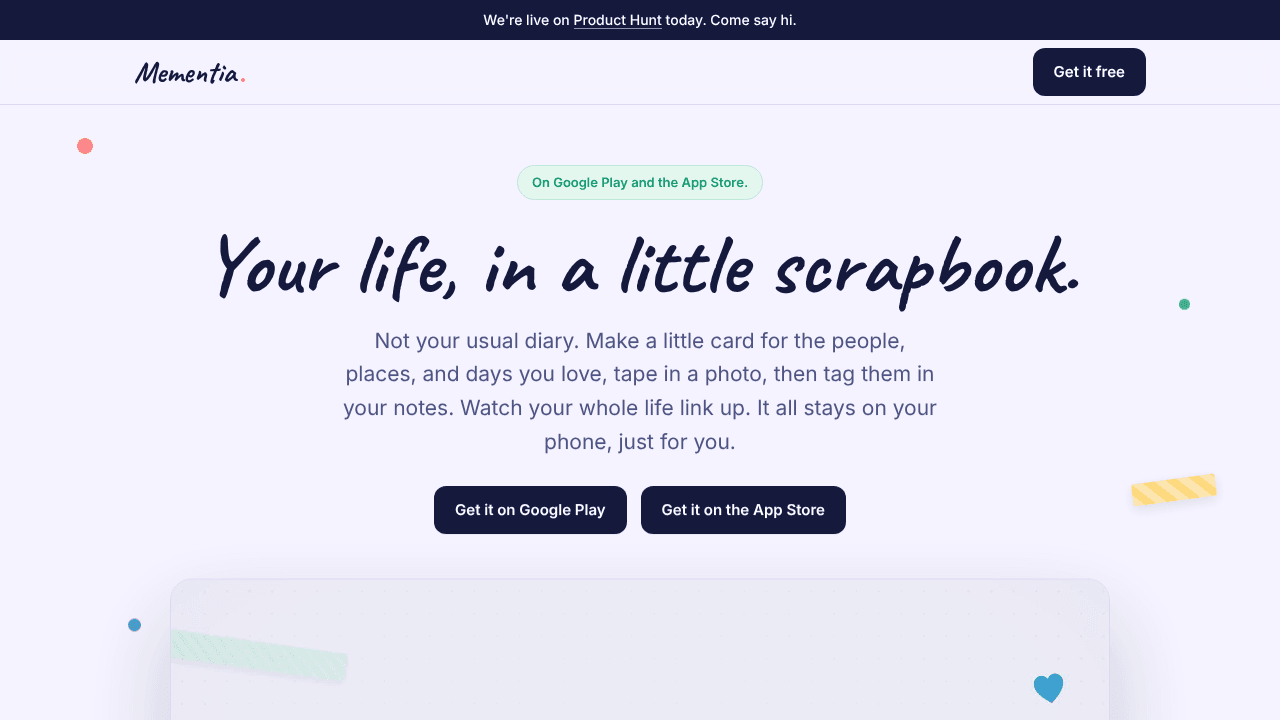 Mementia: Journal & Codex website screenshot