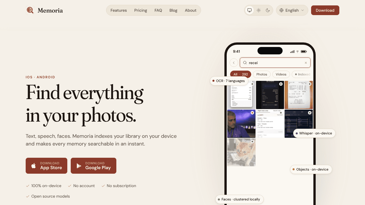 Memoria website screenshot