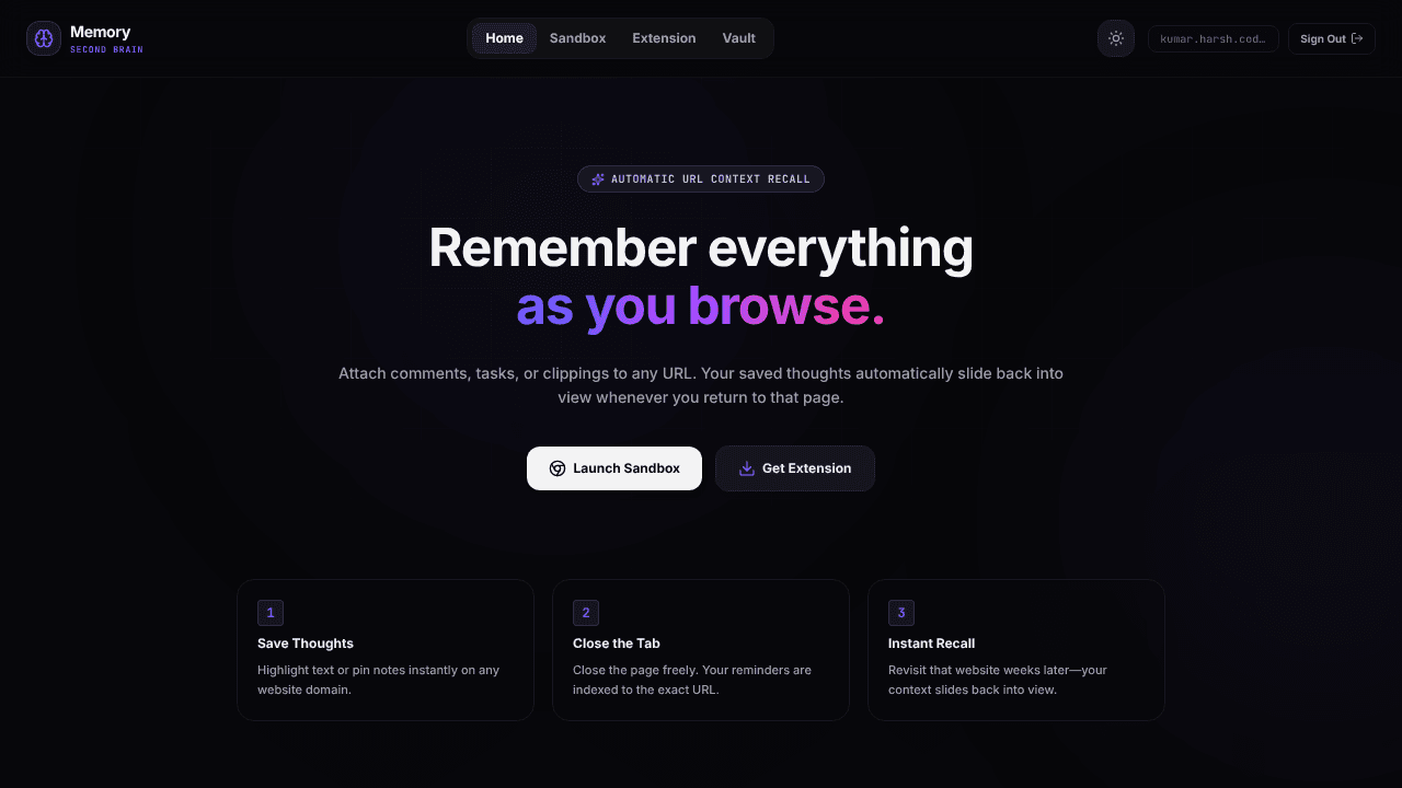 Memory website screenshot