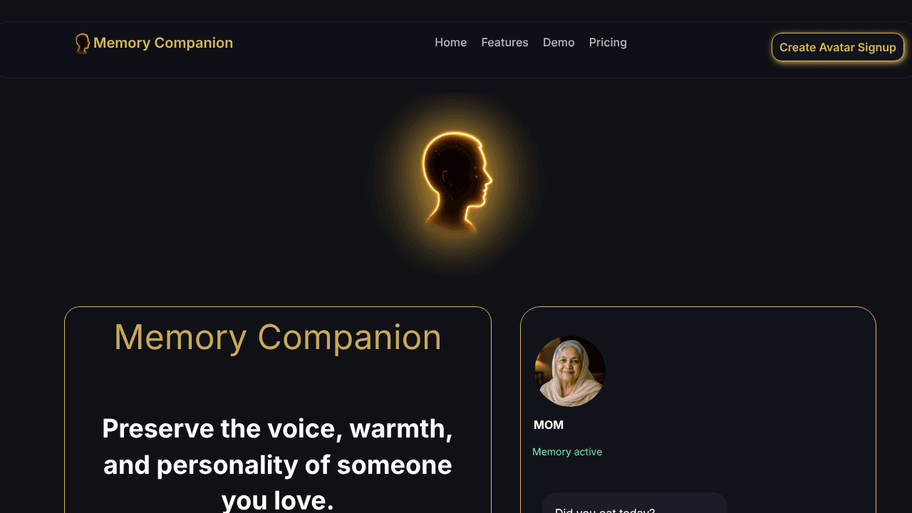 Memory Companion website screenshot
