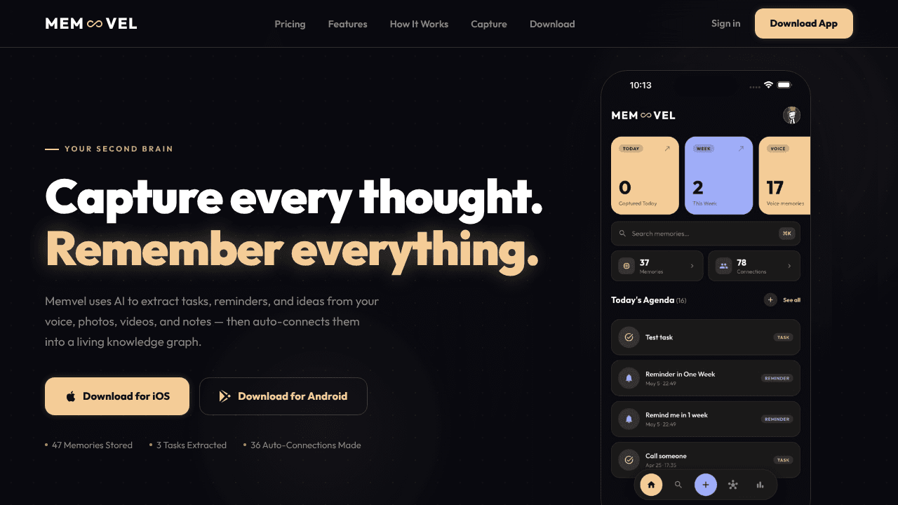 Memvel website screenshot