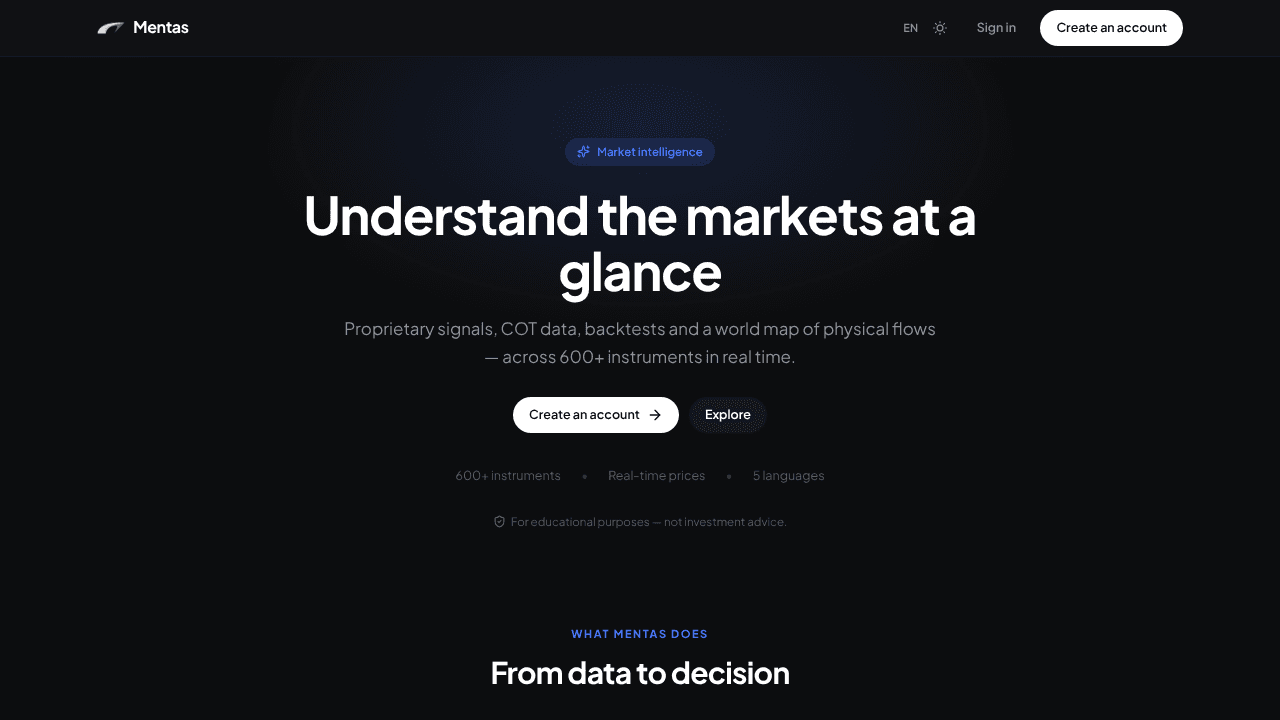 Mentas website screenshot