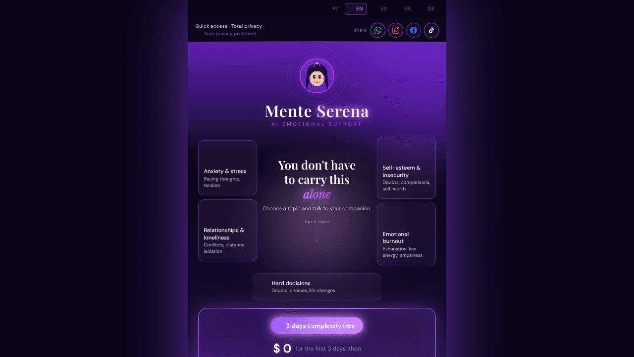Mente Serena website screenshot