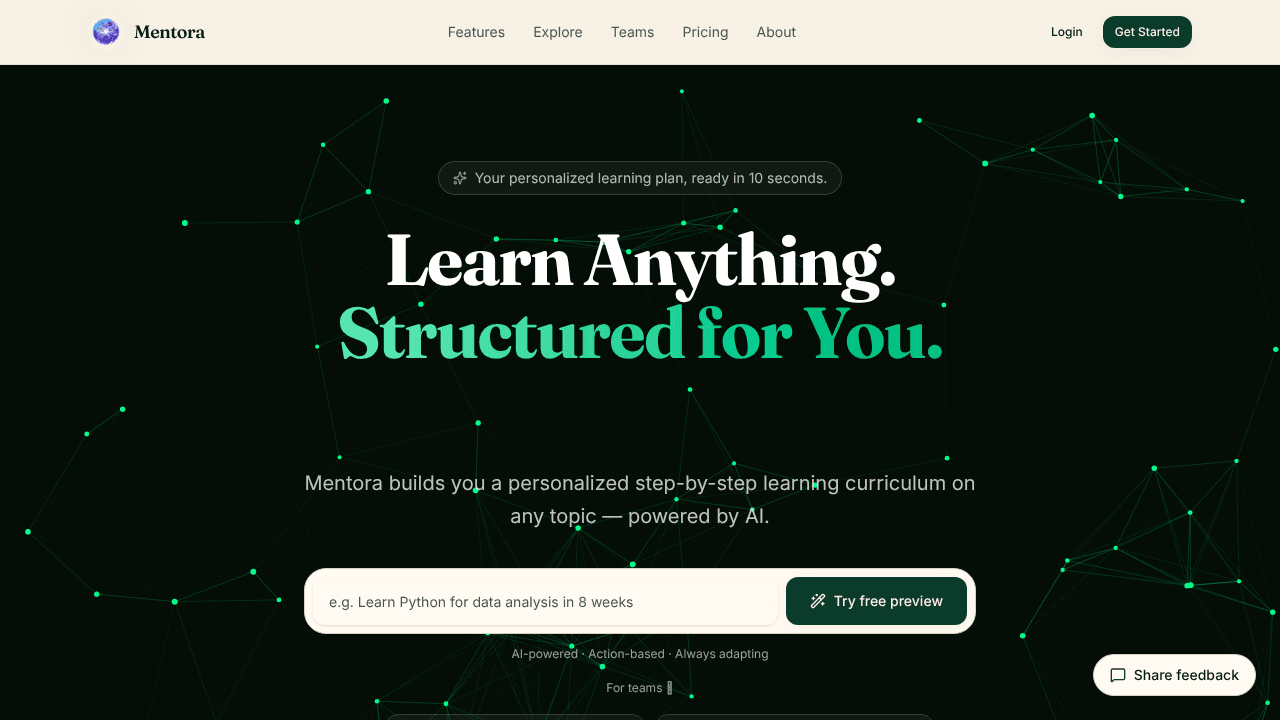 Mentora  website screenshot
